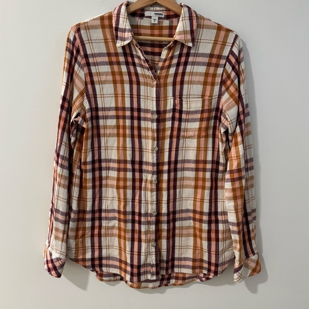 Sonoma Plaid Everyday Comfort Button Down Shirt Medium